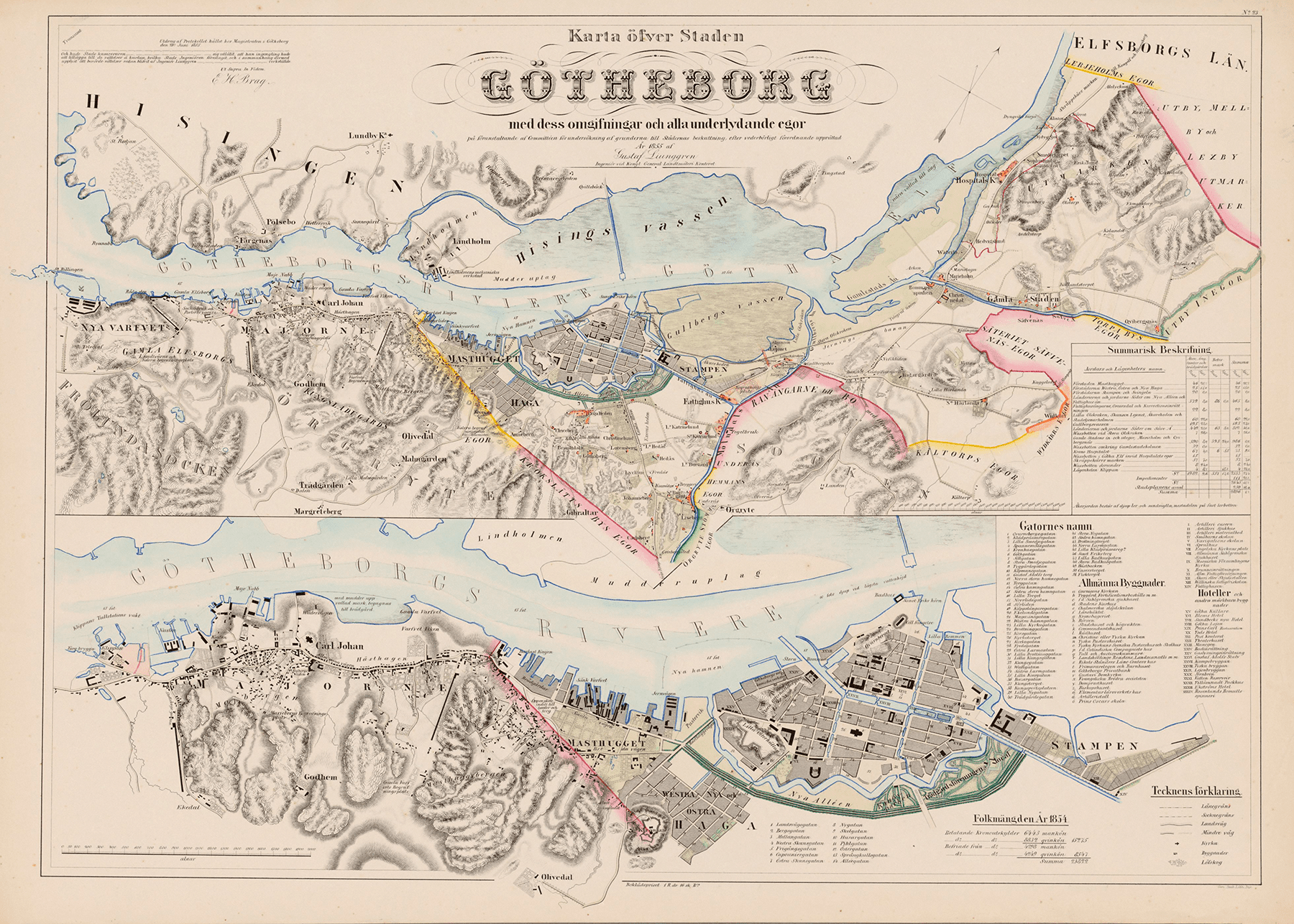Poster showing Swedish city Gothenburg 1855