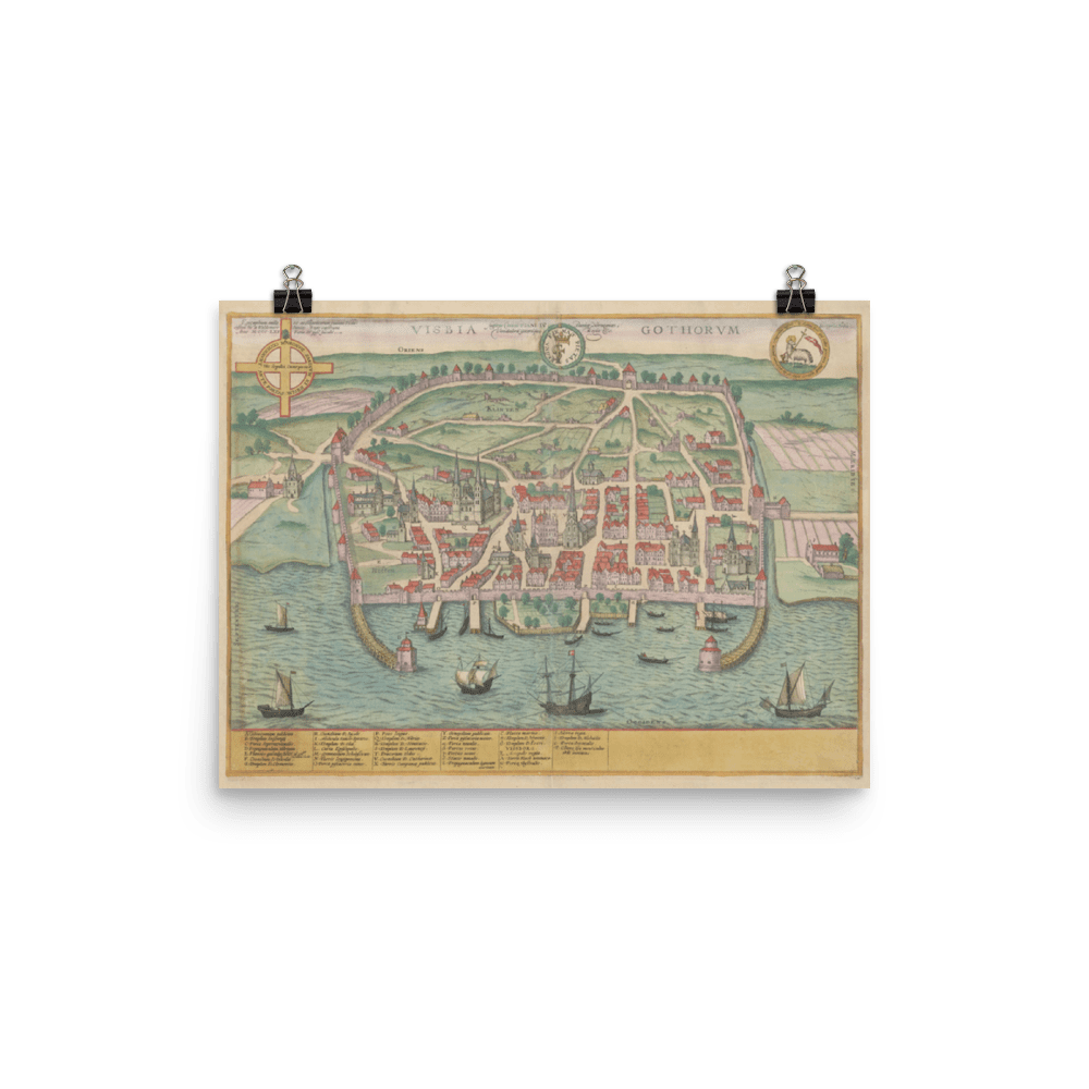 Printed poster of Visby from the 1590s Printed poster of Visby from the 1590s